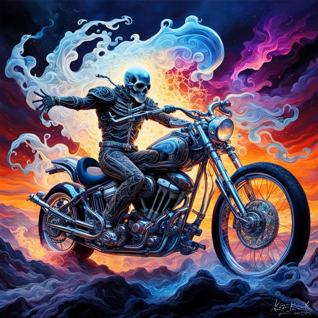 Dreamscape Ghost Rider with Quantum Flowers