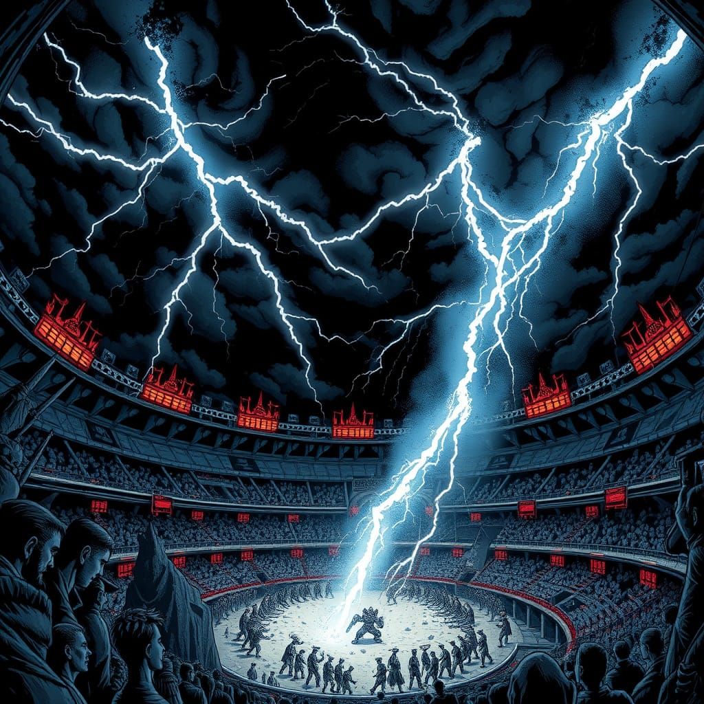 Thunderdome Arena Under Lightning Sky Comic Art