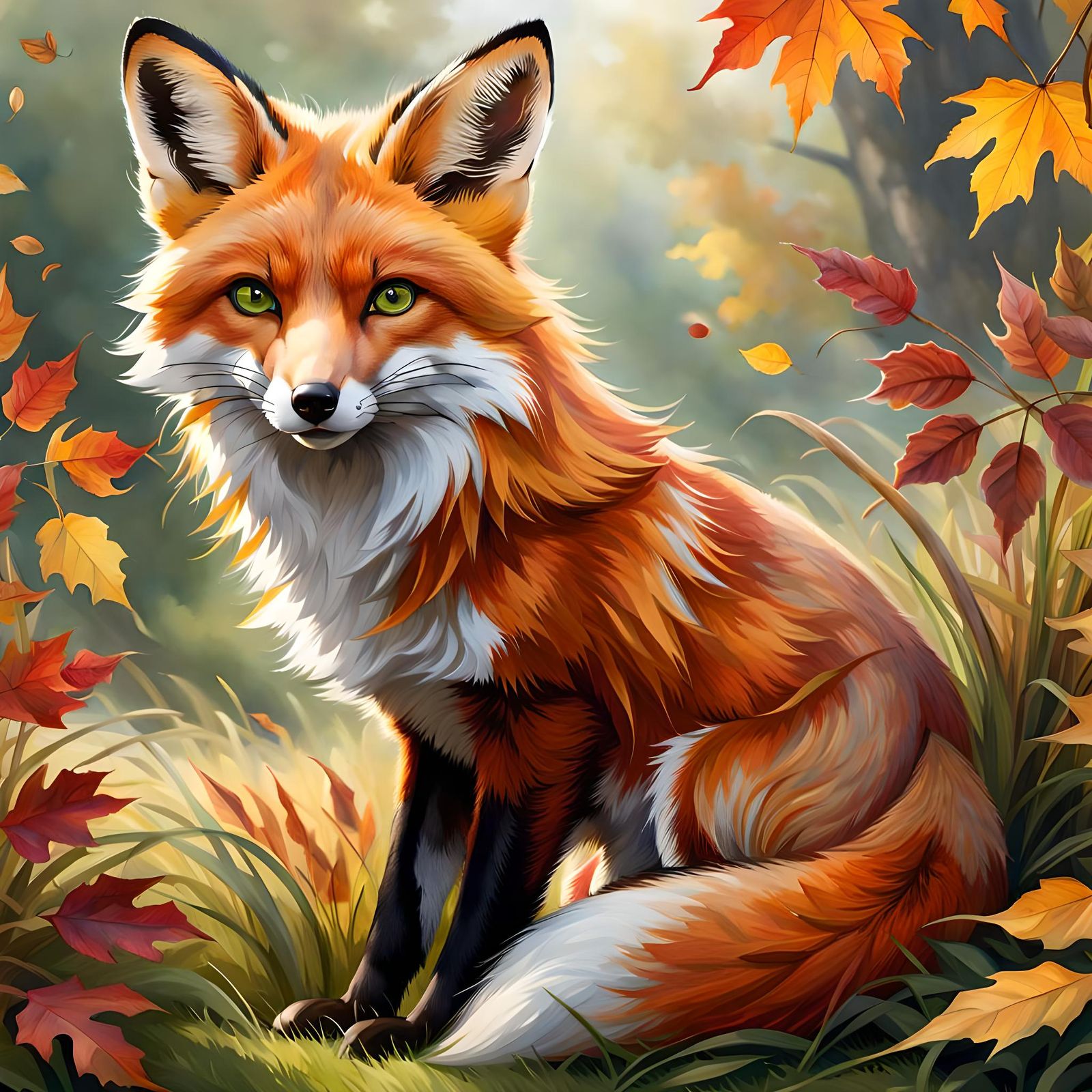 Young Fox Portrait in Watercolor Painting Style