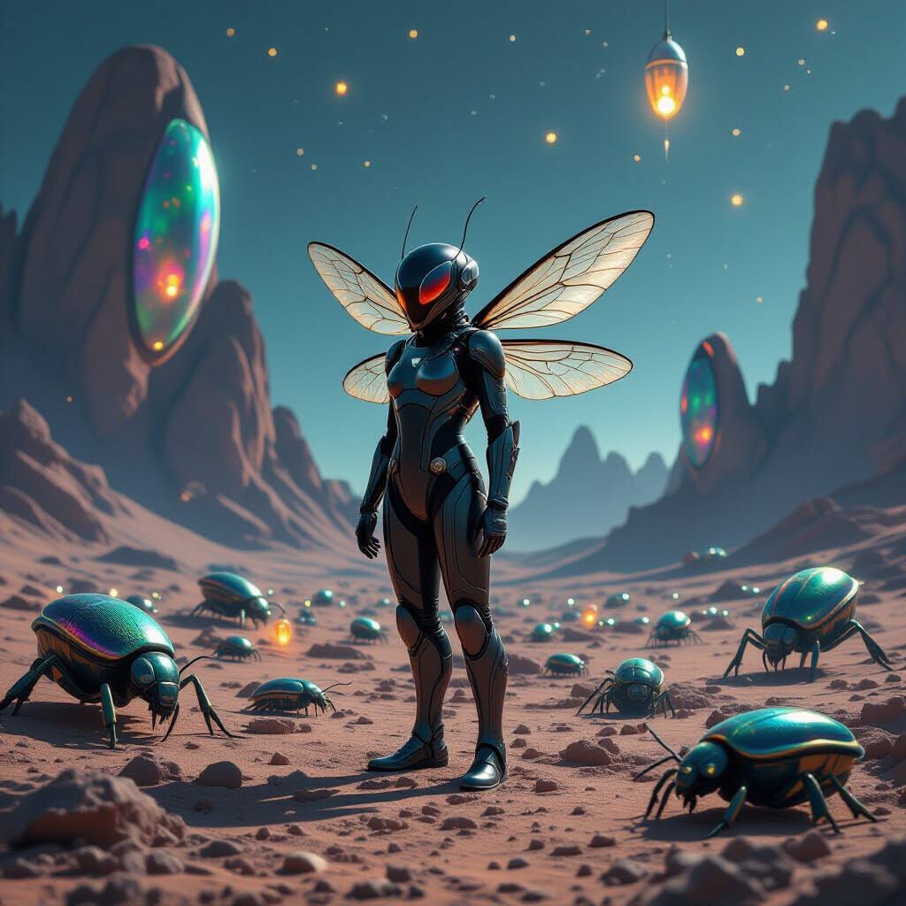 Futuristic Werefly on Alien Planet in Sci-Fi Style