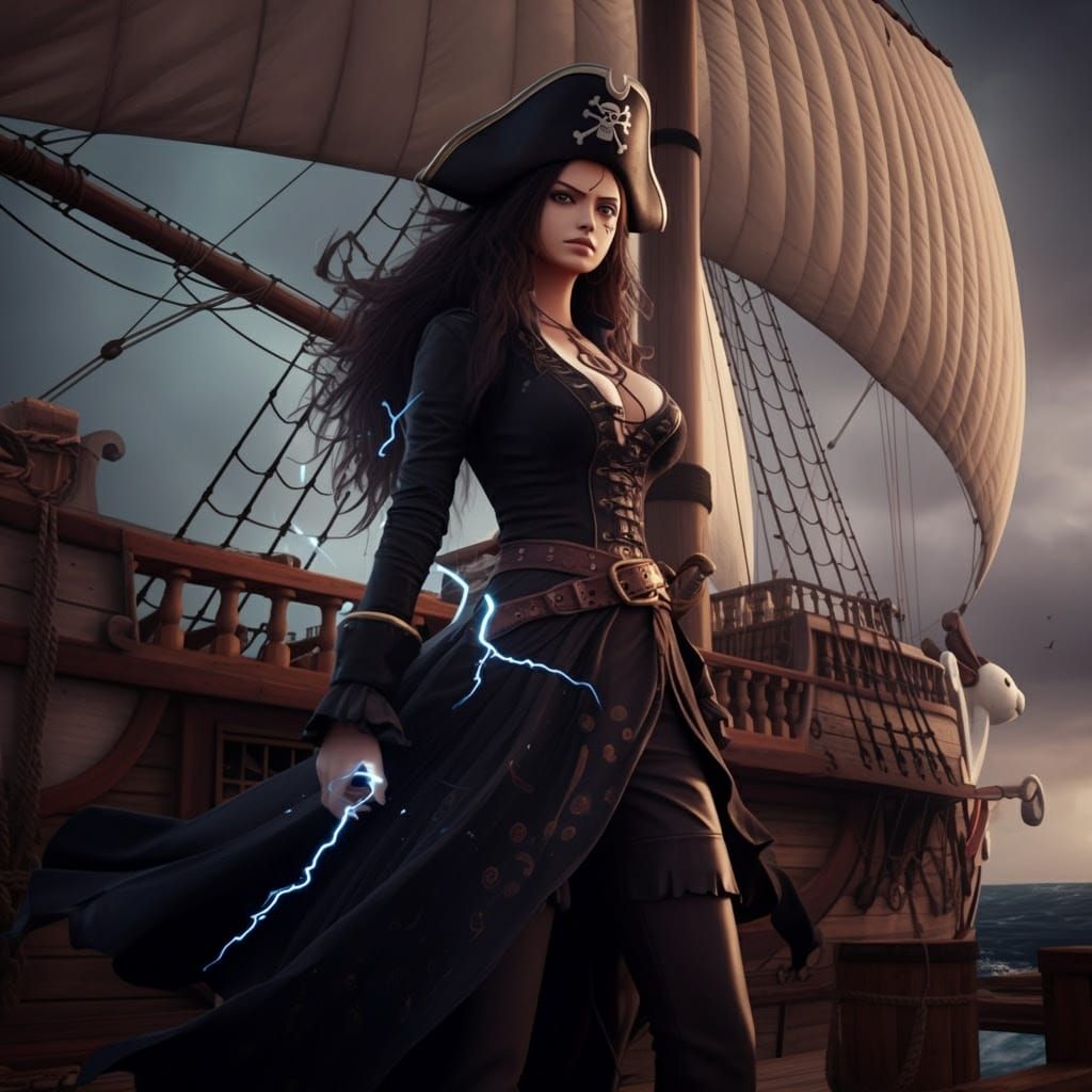 Mystical Pirate Maiden Wields Lightning on the High Seas