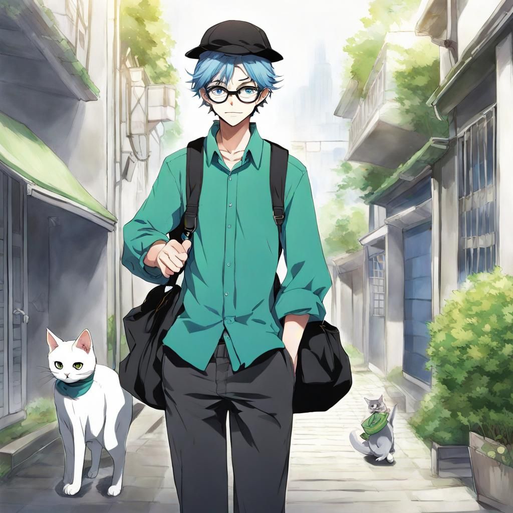 Person with Cat Purse in Anime Style