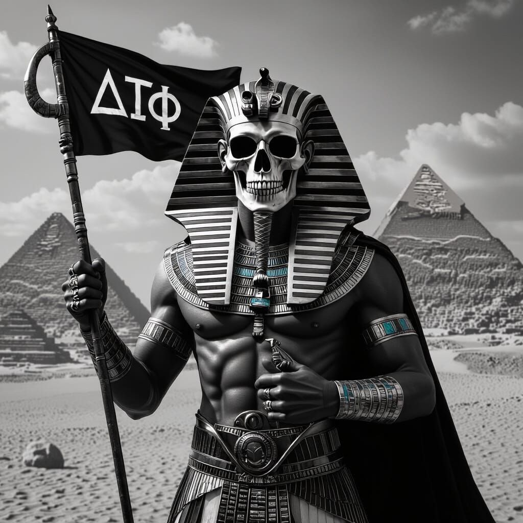 Halloween Sphinx with Egyptian Symbols in Noir Style