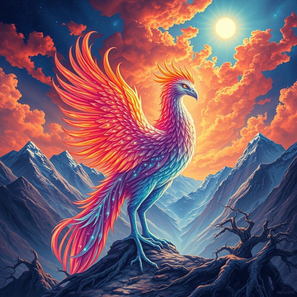 Celestial Phoenix in Ethereal Landscape