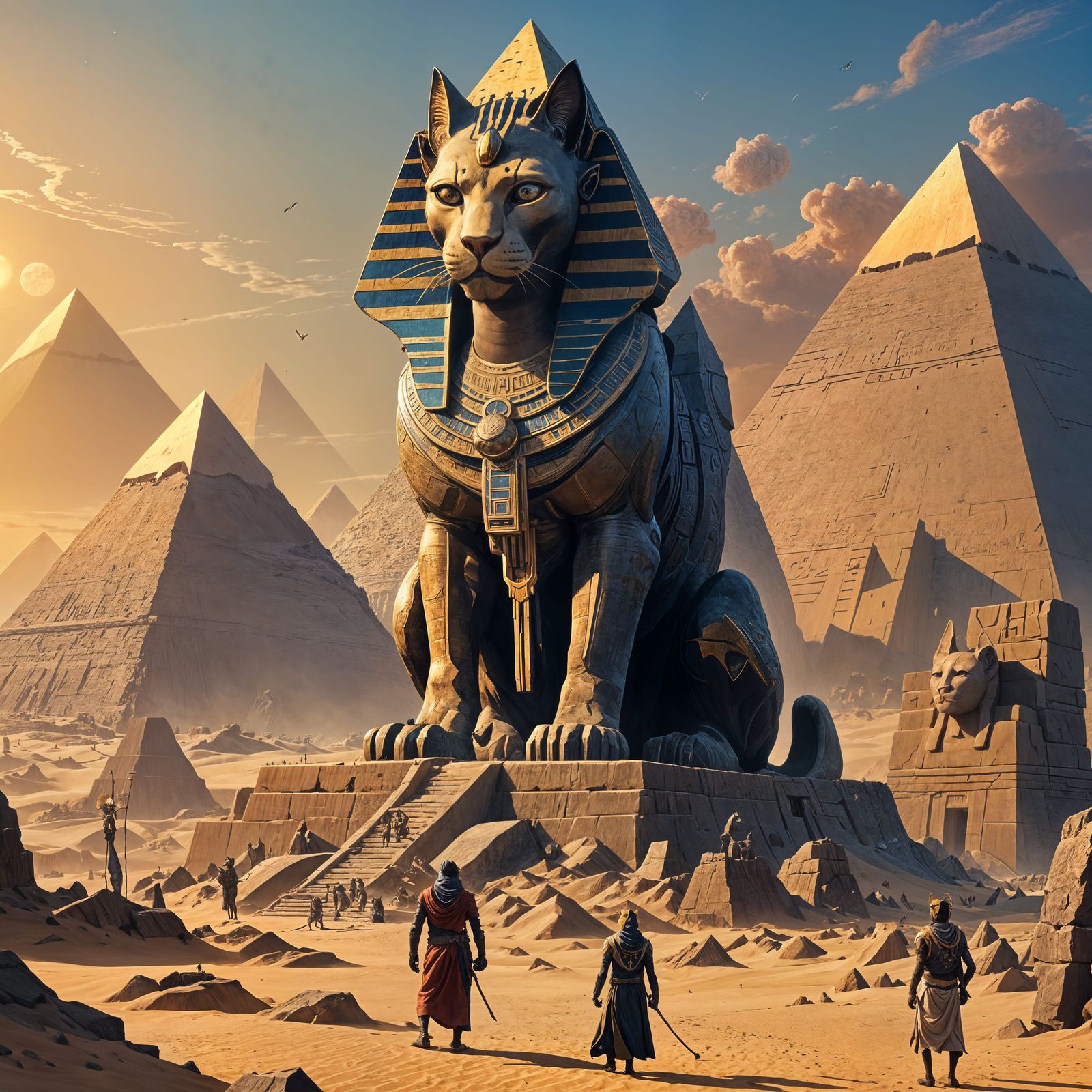 Giant Bastet Statue Dominates the Pyramids