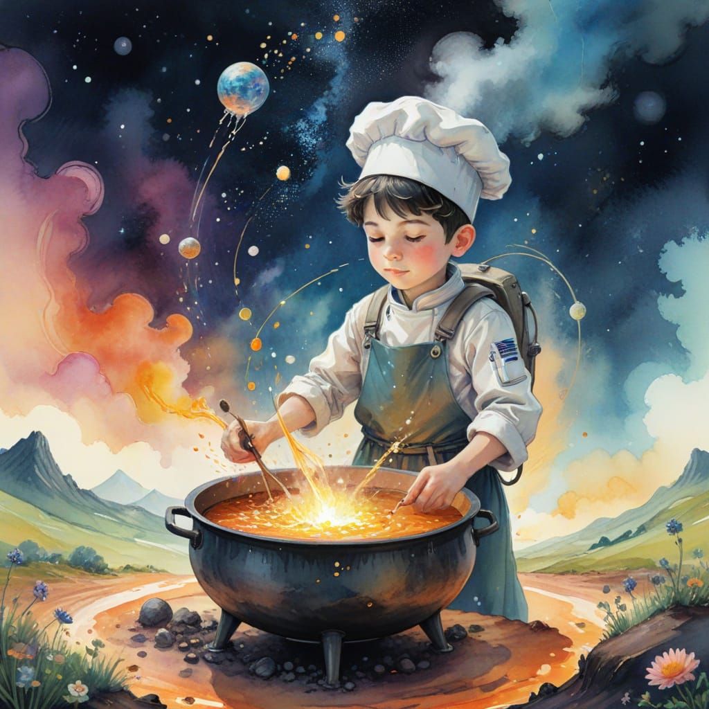 Young Ultra-Orthodox Astronaut Chef in Whimsical Watercolor ...