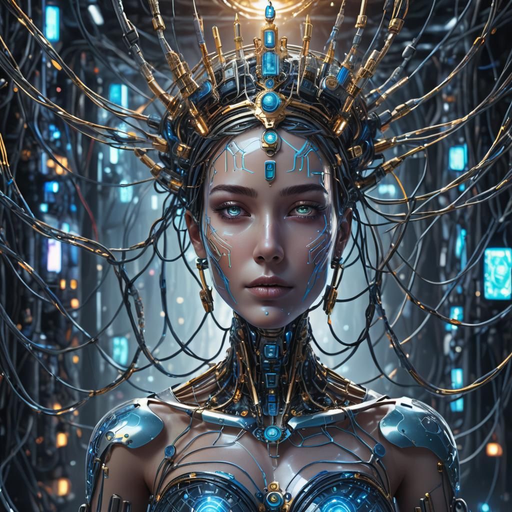 Robot Goddess in Iridescent Tank: Matte Painting