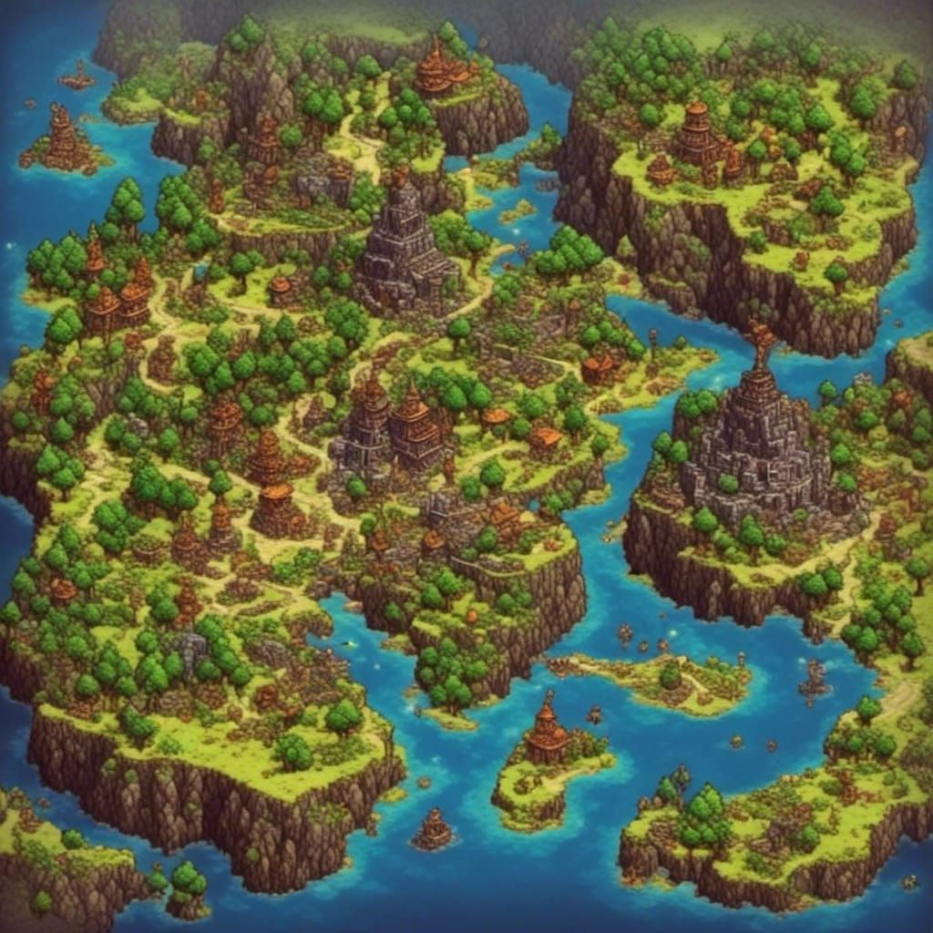 Retro RPG World Map in 2D Pixel Art