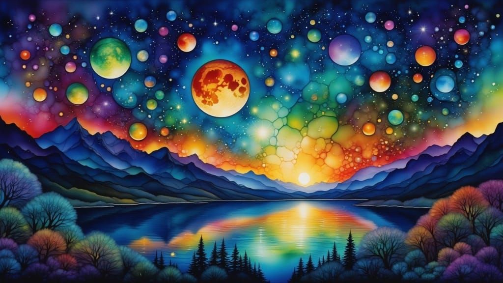 Luminous Moon Glows Over Serene Lake at Night