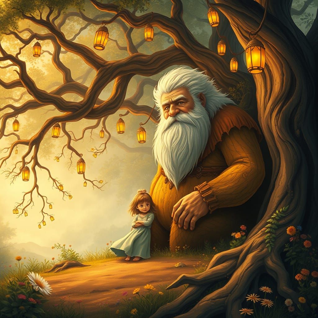 Whimsical Giant in a Dreamlike Summer Glade