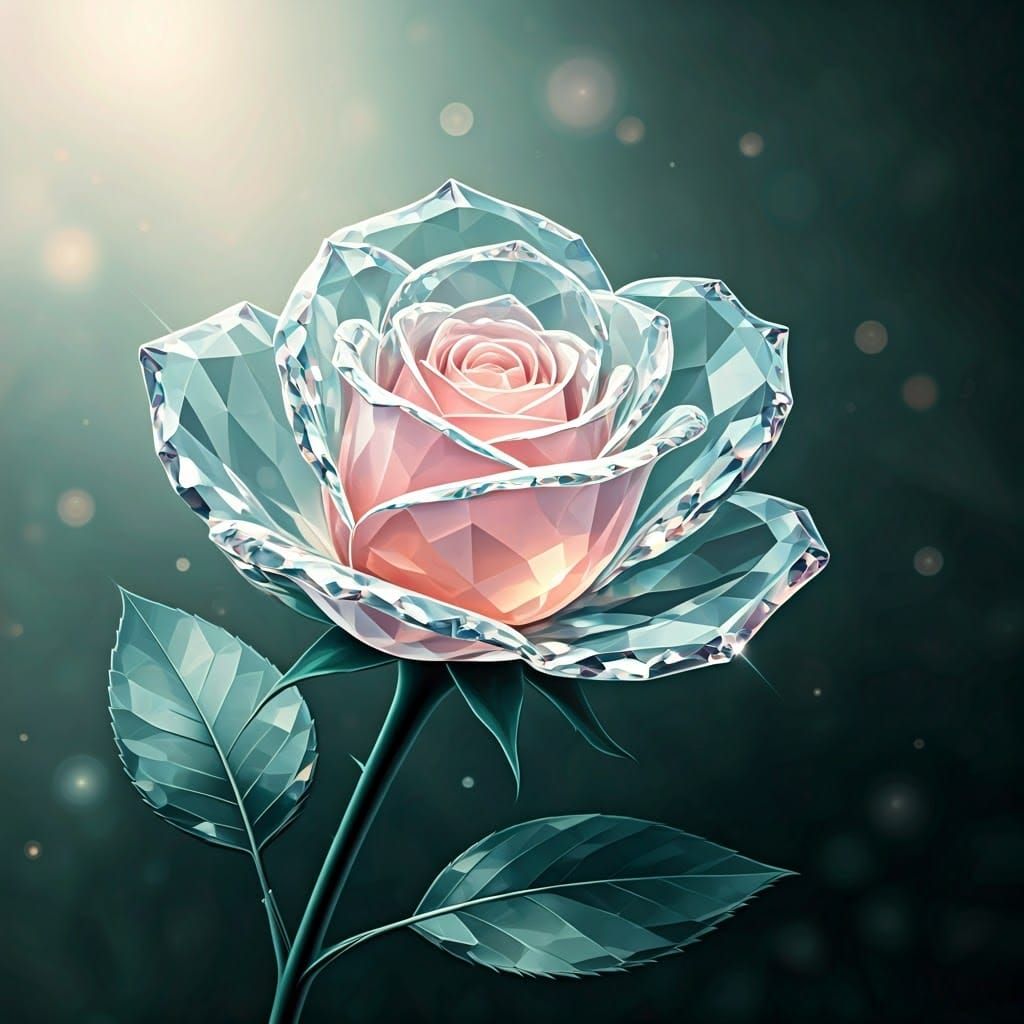 Glimmering Crystal Rose Petals in Ethereal Light