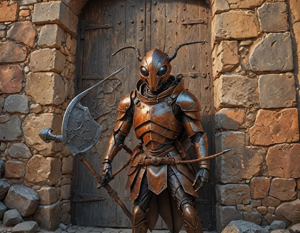 Ant Warrior Guarding Tunnel Entrance in Digital Art