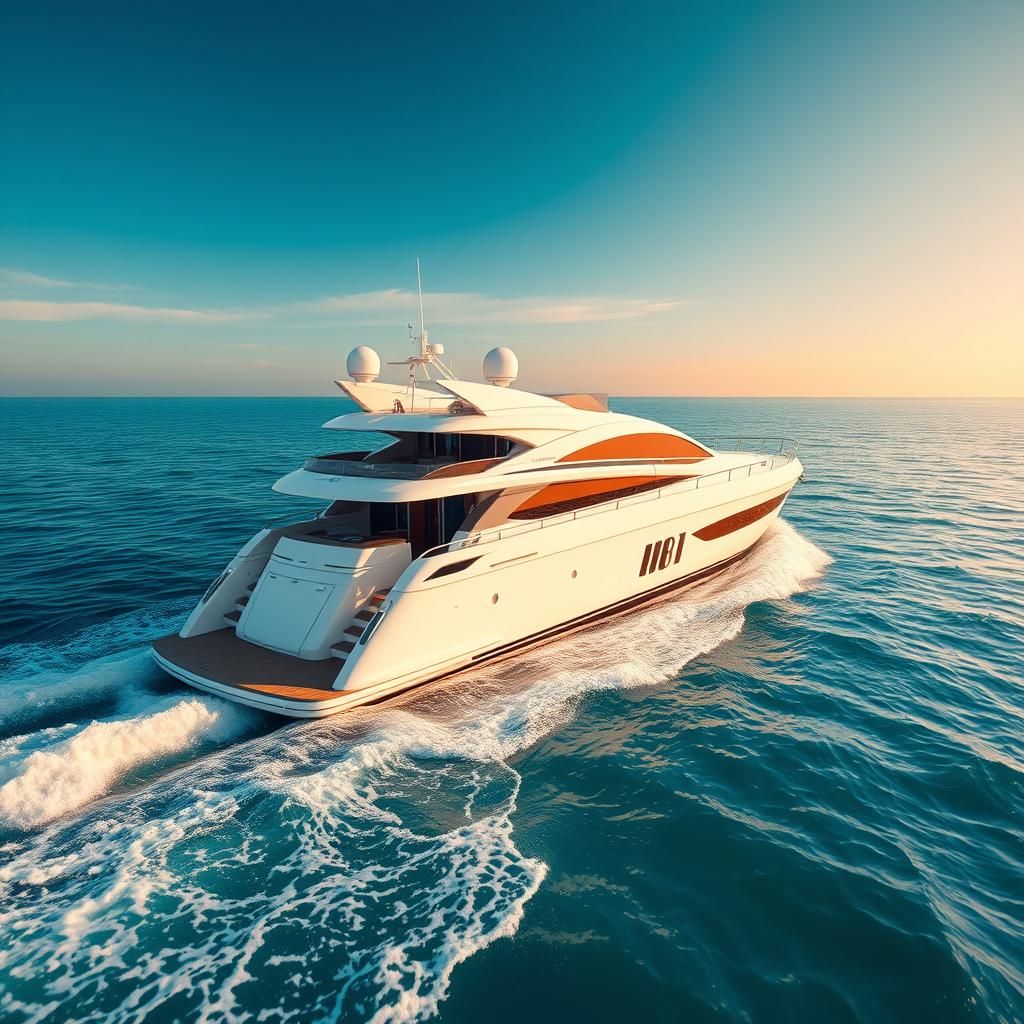 Luxury Yacht on Turquoise Sea in Acrylic Art Style