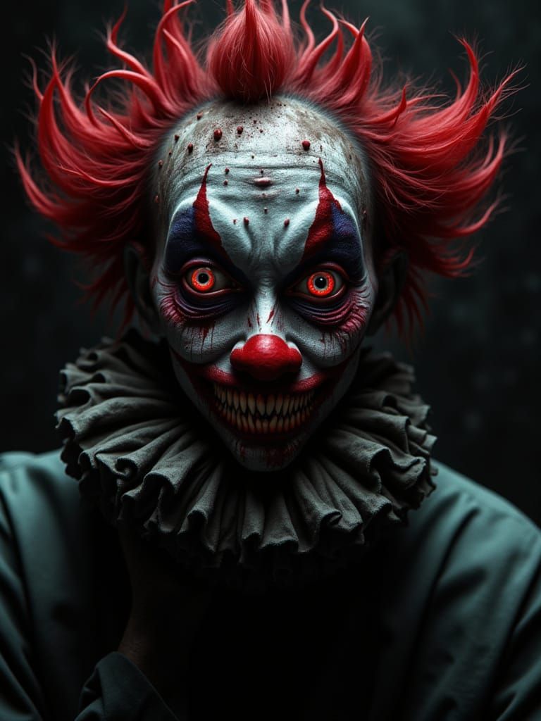 Evil Clown with Glowing Eye in Horror Style