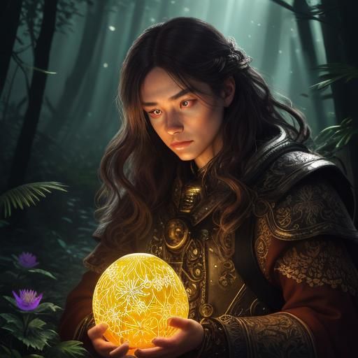 Neon Egg in a Forest at Sunset