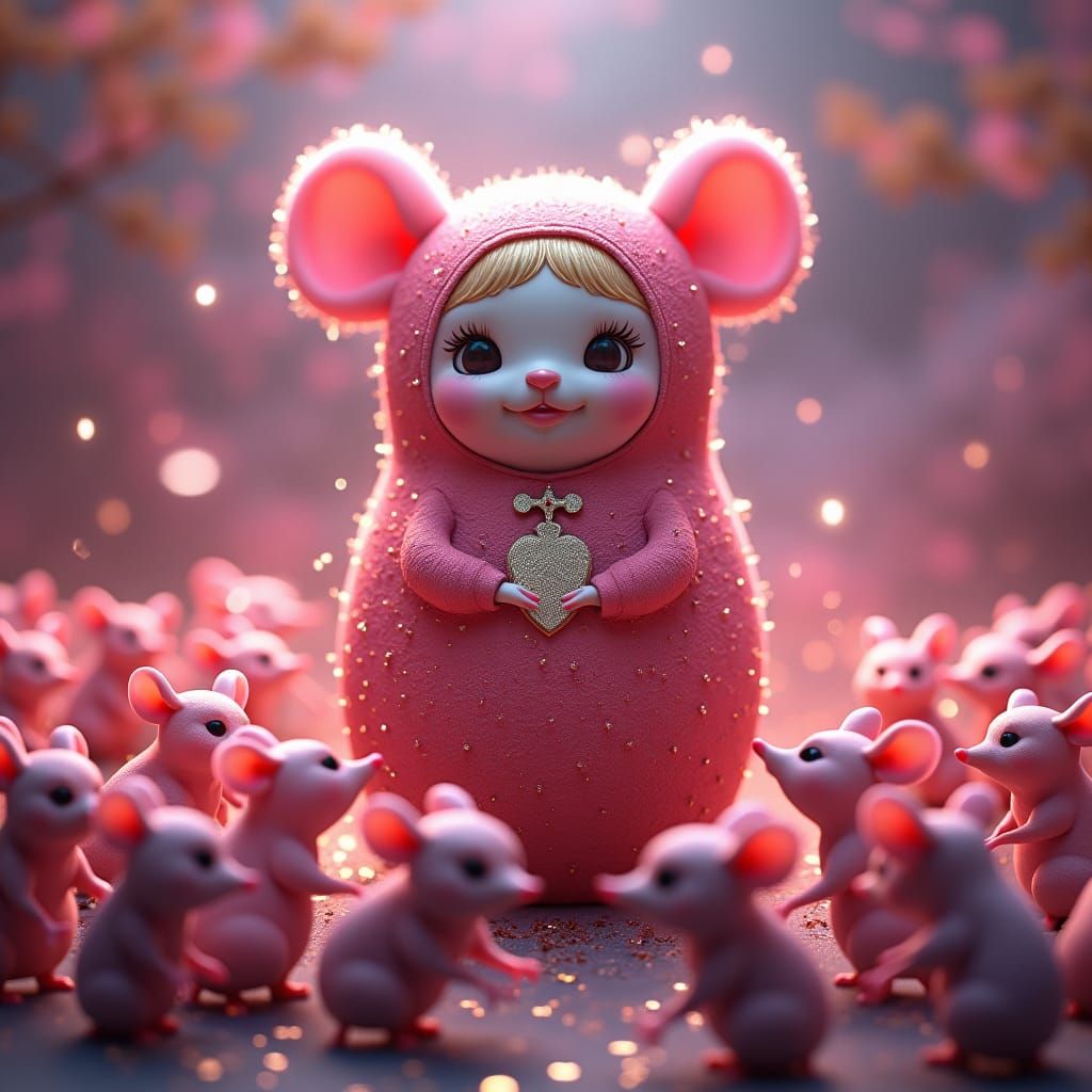 Rose Matrioska Doll with Stardust and Mice