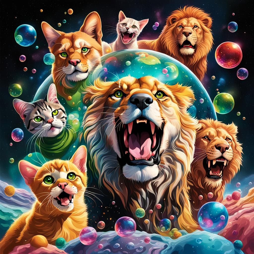 Humorous Animals in Space: Hyperrealistic Splash Art