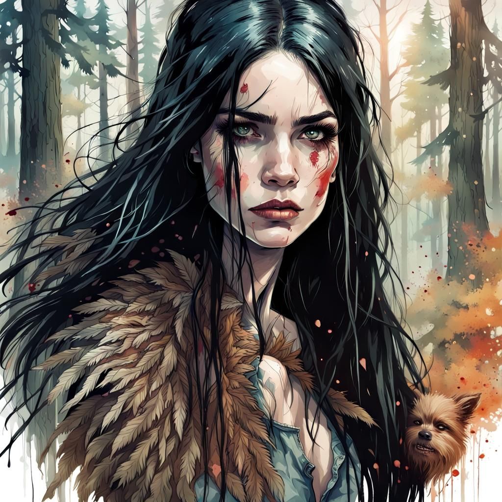 Teen Vampire Portrait in Pen and Ink Style