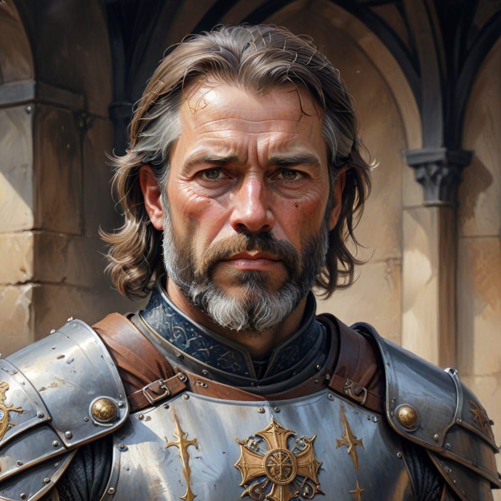 A Weathered Medieval Knight in Dark Watercolor