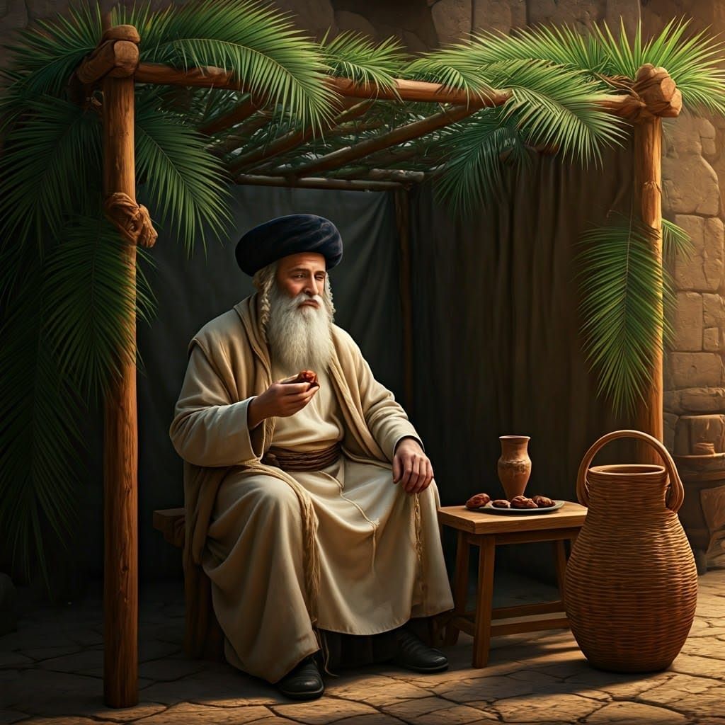 Rabbi Yochanan in Serene Sukkah Scene
