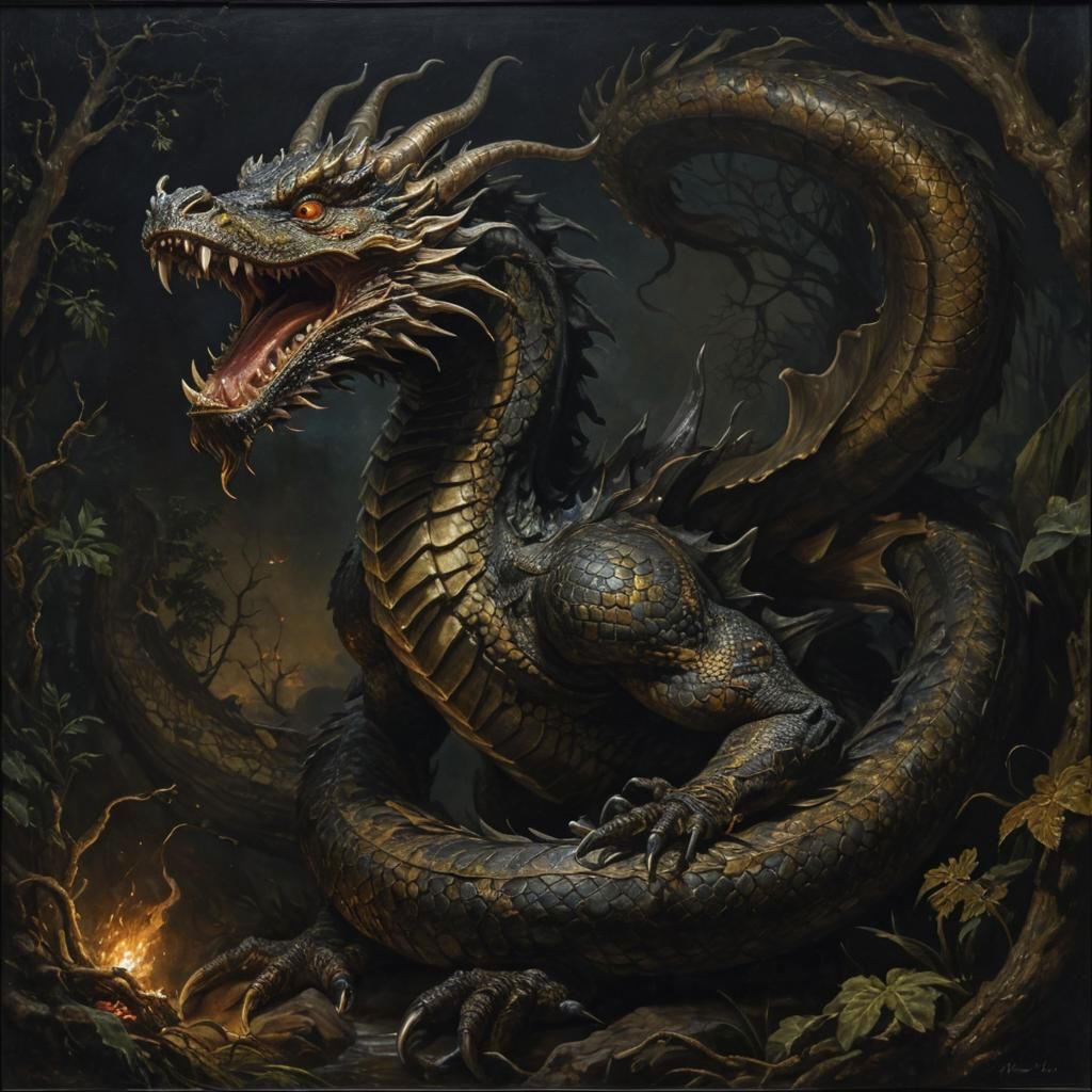 Bakunawa: Philippine Dragon in Rembrandt Style