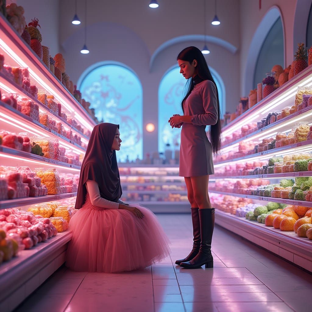 Futuristic Supermarket Scene in a Matte Painting Style