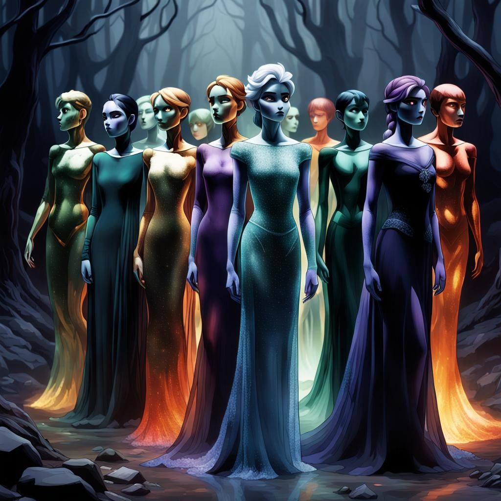 Ethereal Figures in Misty Underworld Realm