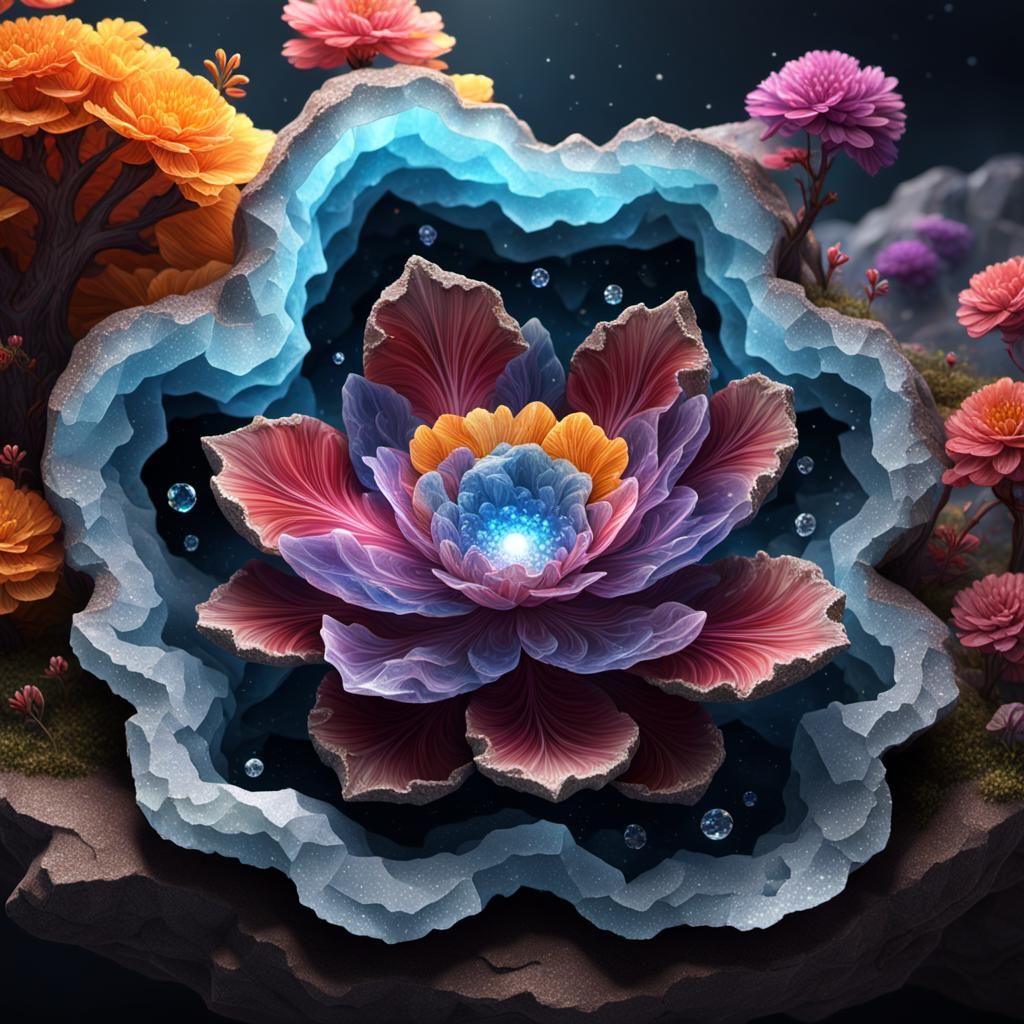 Crystal Flower Inside Geode: Fantasy Concept Art