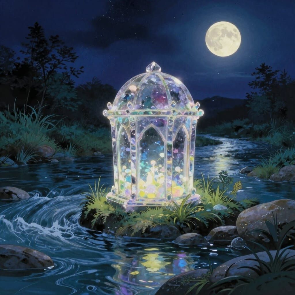 Crystal Cabin by Moonlit River