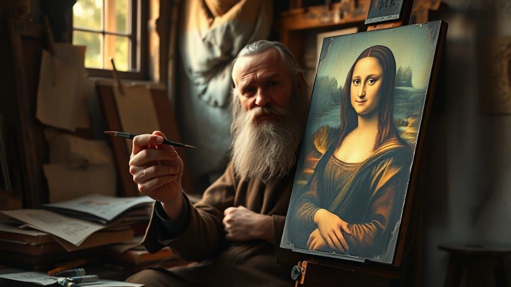 Renaissance Master Paints Mona Lisa in Intimate Studio Setti...
