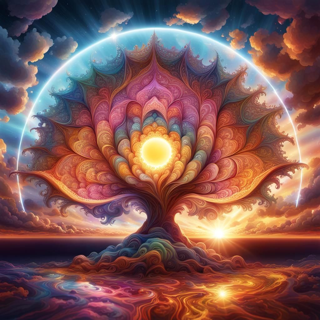 Divine Sunshine Beams Through Clouds: Hyperrealistic Illustr...