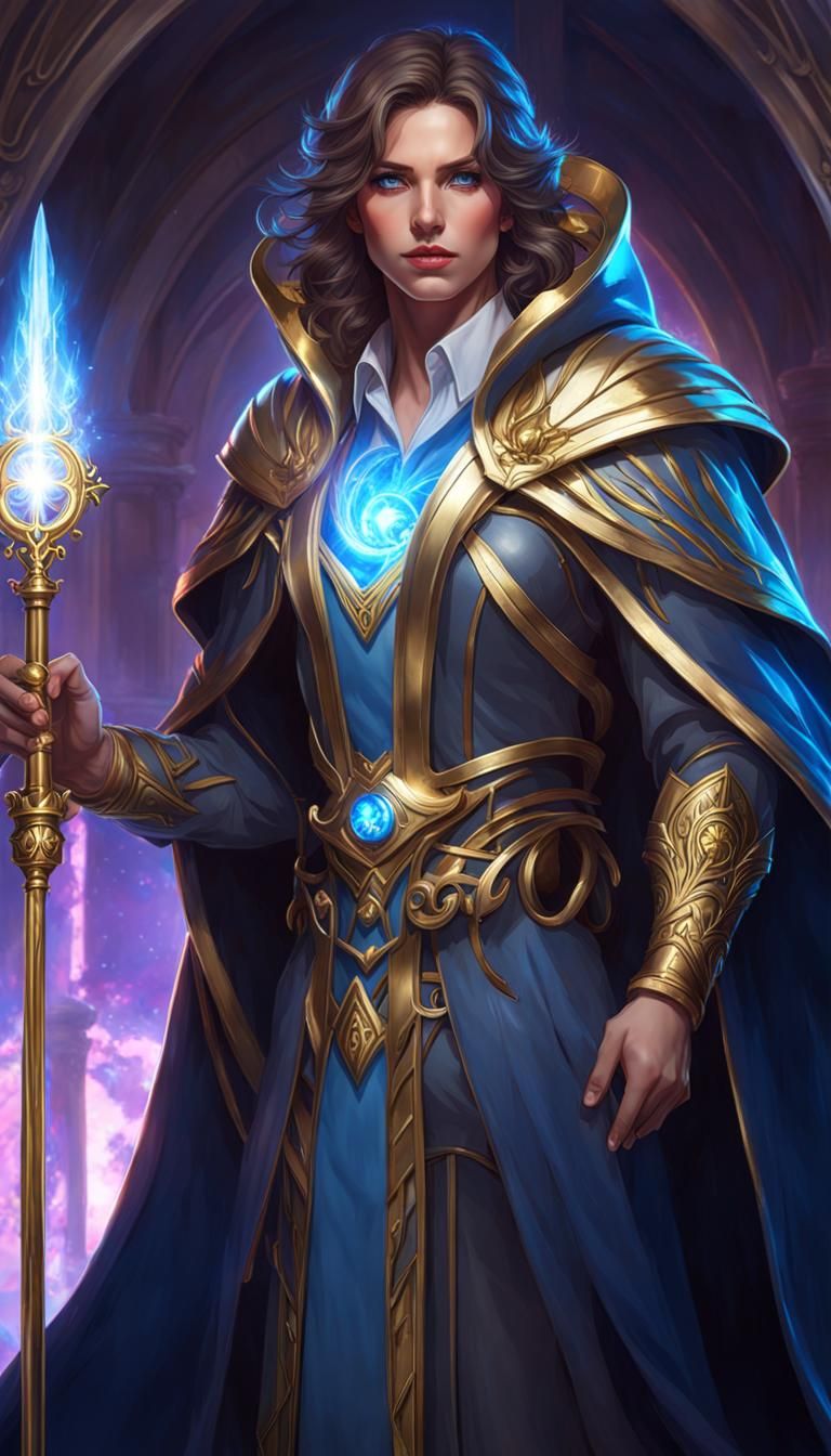 Fantasy Magician Portrait with Glowing Staff