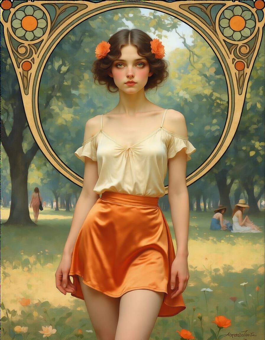 Fae Figure in Summer Park, Tonalist Style