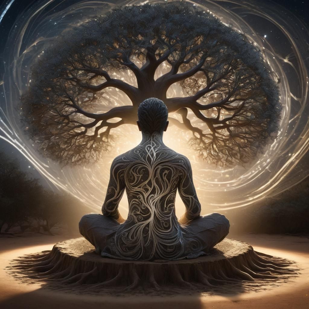 Meditative Figure Embraced by Celestial Unity