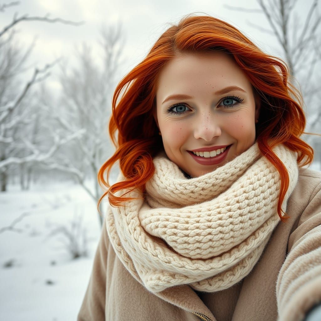 Ethereal Winter Goddess in Fiery Red Locks
