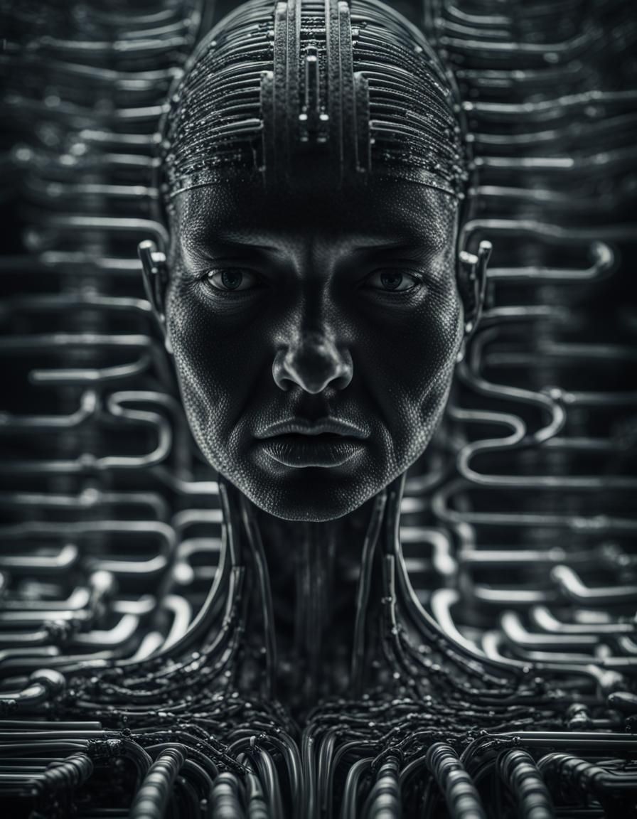 Giger-esque Macro Portrait with Abstract Interface