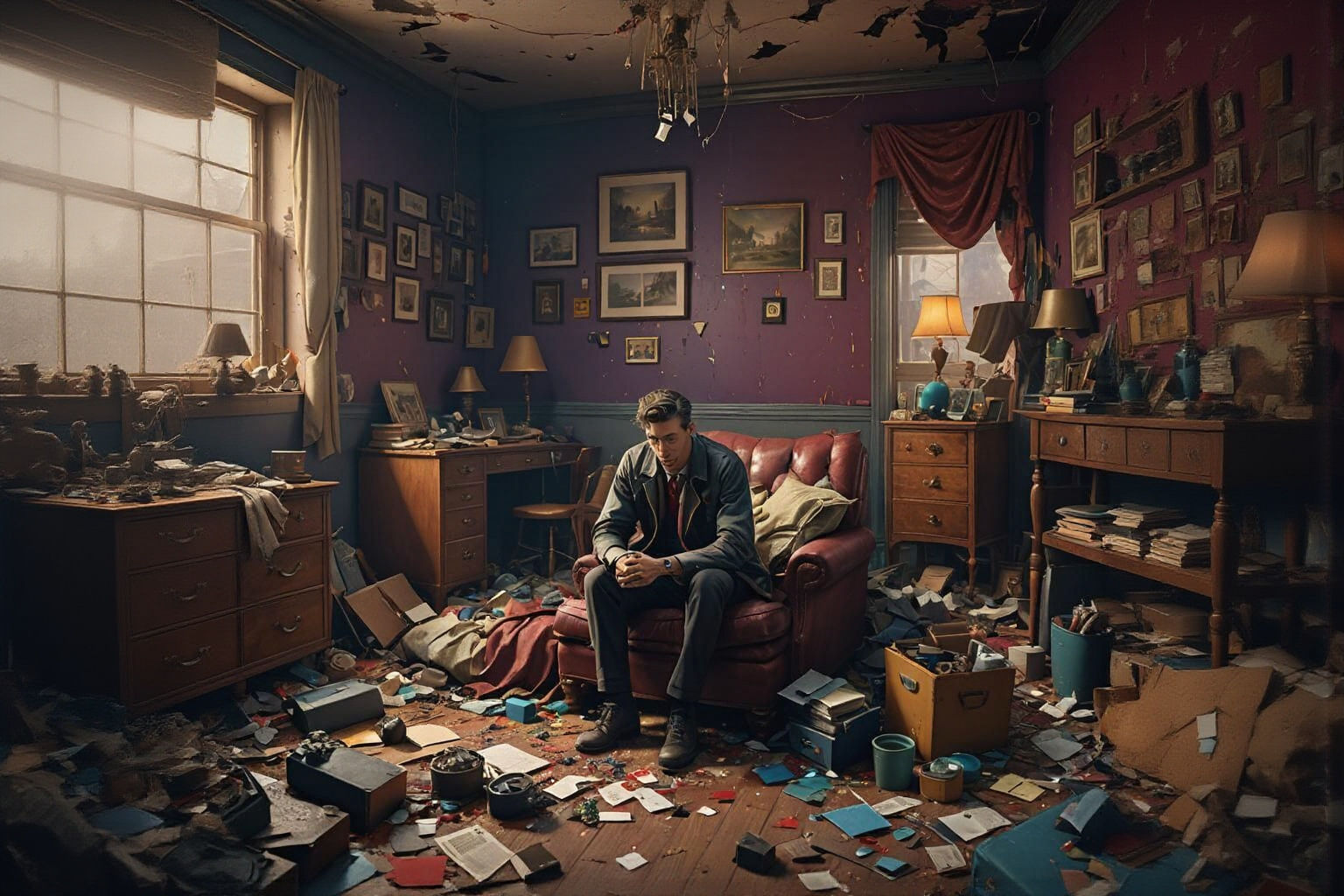 Depressed Man in Messy Room: Fantasy Concept Art