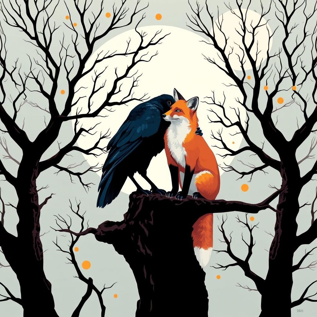 Raven and Fox in Pop Art Style