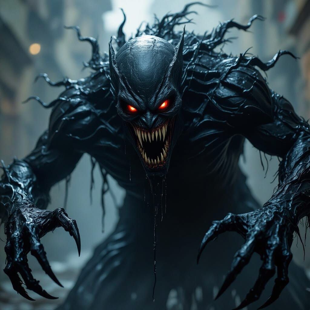 Terrifying Inky Boogeyman with Red Eyes