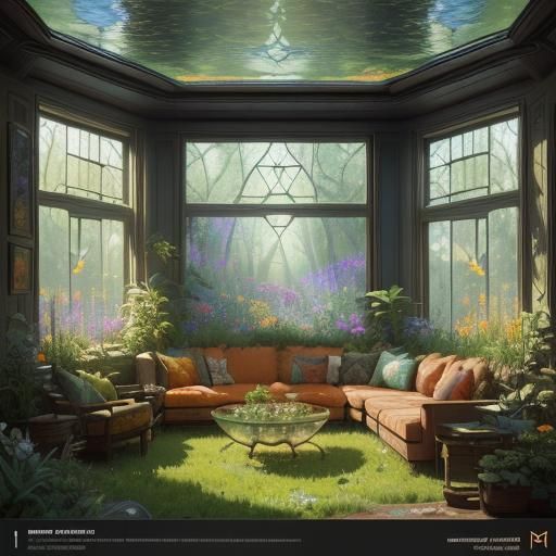Cozy Den with Flowery Terrarium, Hyperdetailed Concept Art