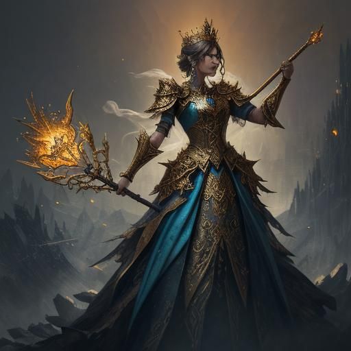 Regal Figure Shatters Crowns in Mystical Realm