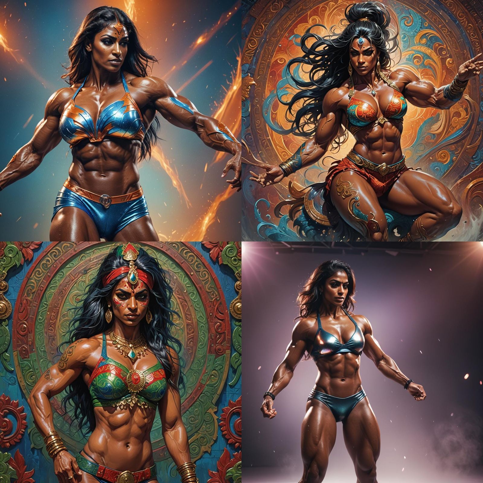 Muscular Woman Flexing in Bikini: Fantasy Concept Art