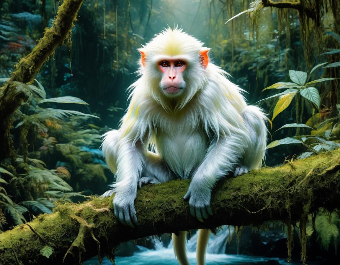 Astral Tattoo Monkey in Jungle, Watercolour Illustration