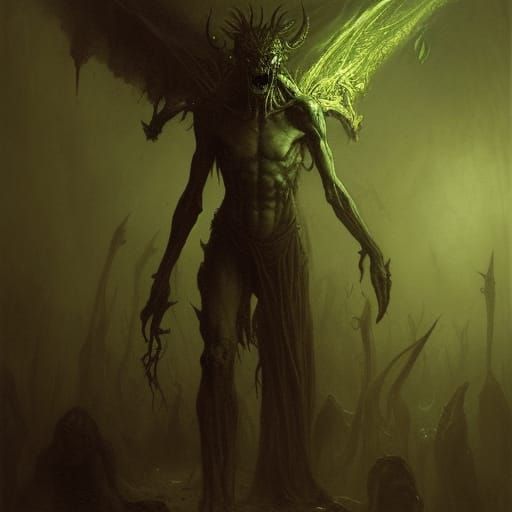 Terrifying Demon Alien in Dark Engraving Style