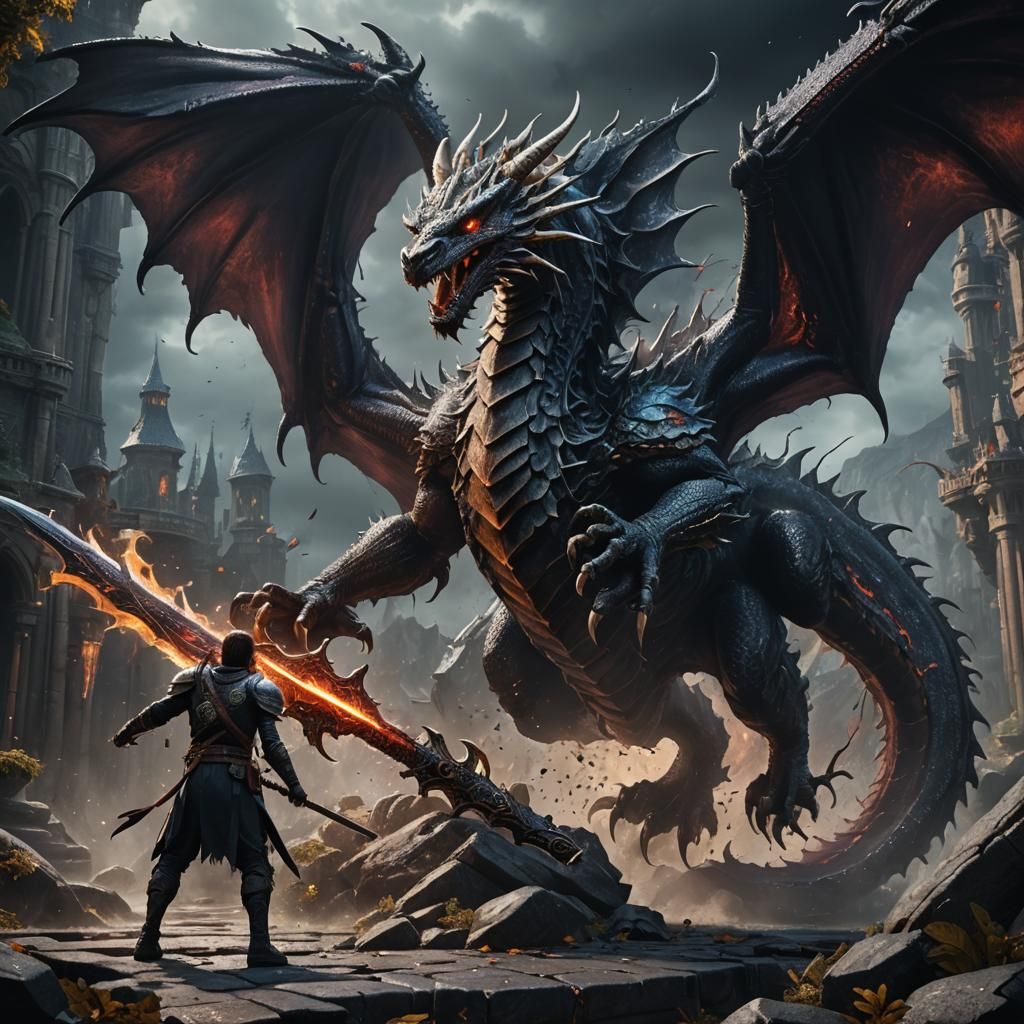 Dragon Bites Void Sword: Detailed Fantasy Art