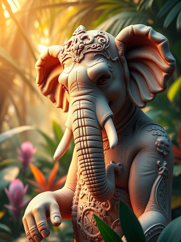 a realistic digital A meticulously crafted 3D digital artwork featuring an elephant man figurine