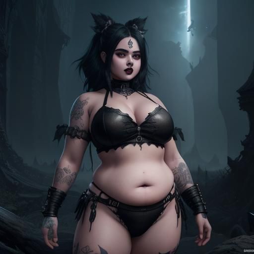 Detailed Goth Woman with Abdominal Muscles