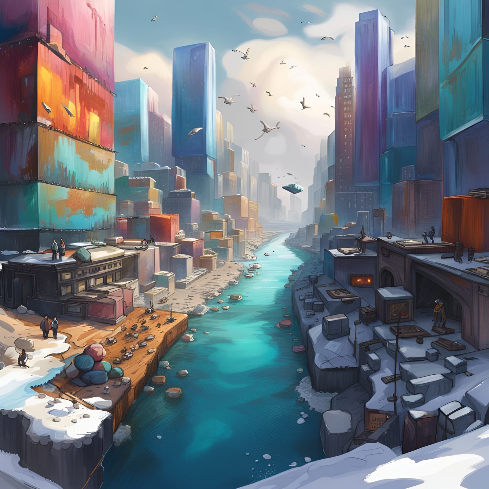 Hyperrealistic Mega City Along Northwest Passage