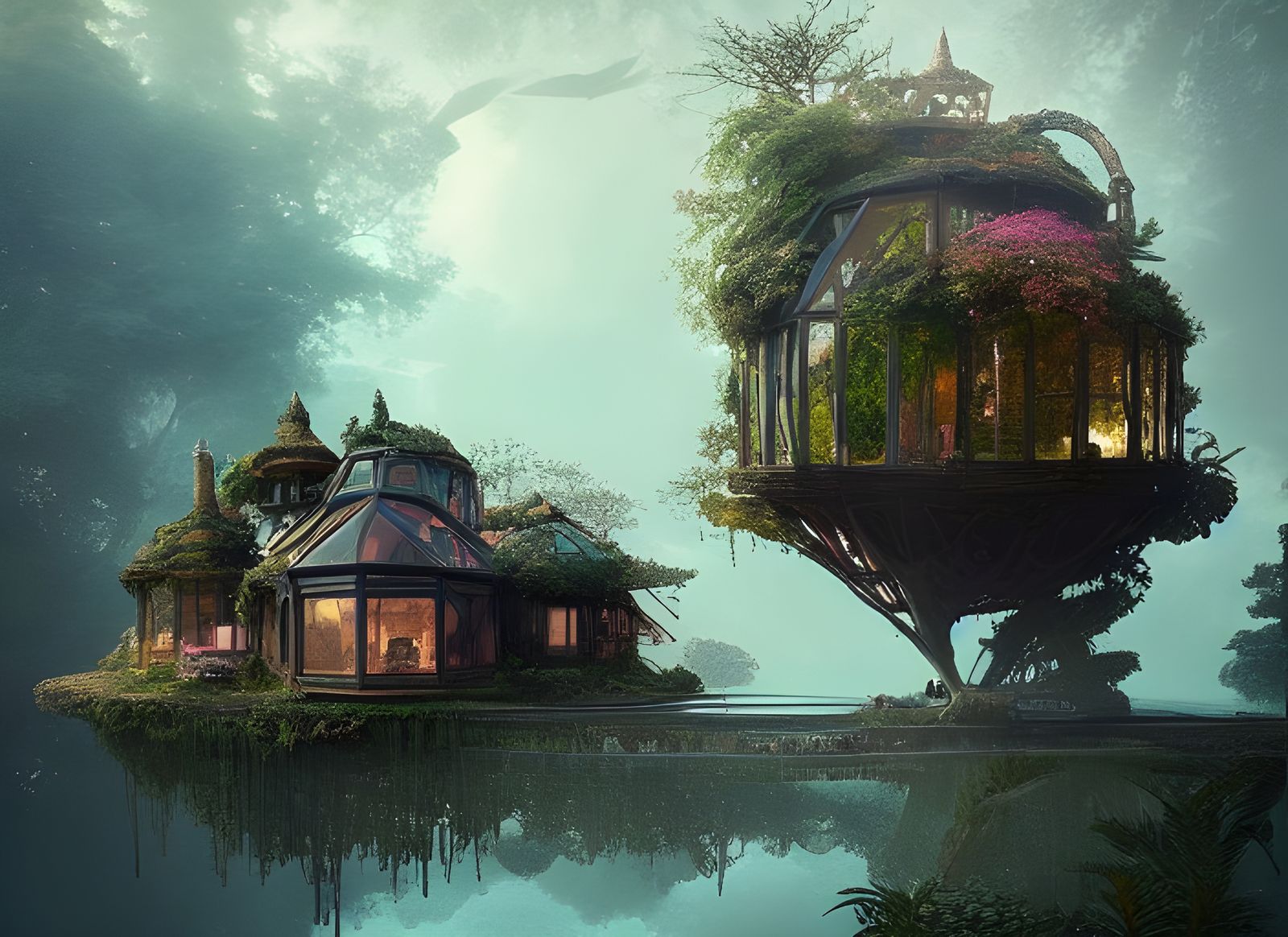 Terrarium house on floating island