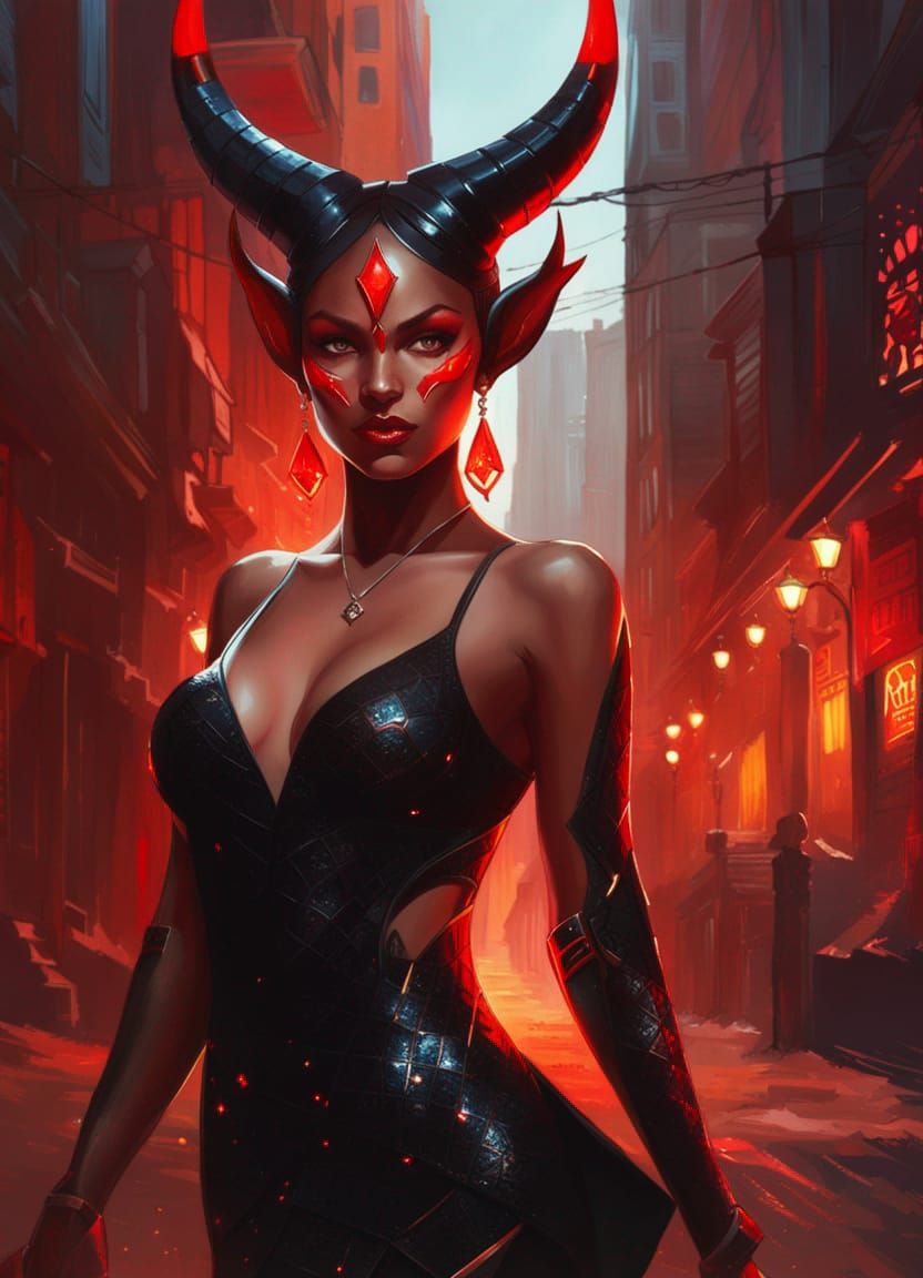 Hyper-Realistic Demoness in City Alley